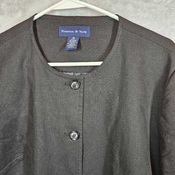 Preston & York Linen Blazer Womens 16 Black flip cuff collarless button career - Picture 3 of 11